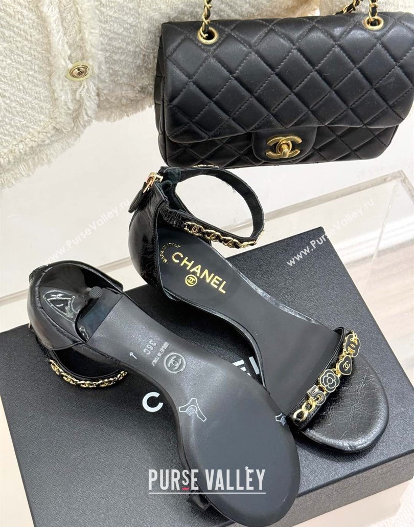 Chanel Calfskin Heel Sandals 3.5cm with Logo Charm Black 2025 CH030502 (MD-250305013)