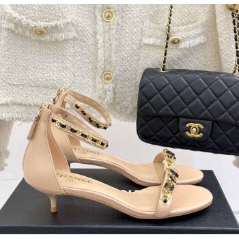 Chanel Calfskin Heel Sandals 3.5cm with Logo Charm Beige 2025 CH030502 (MD-250305015)