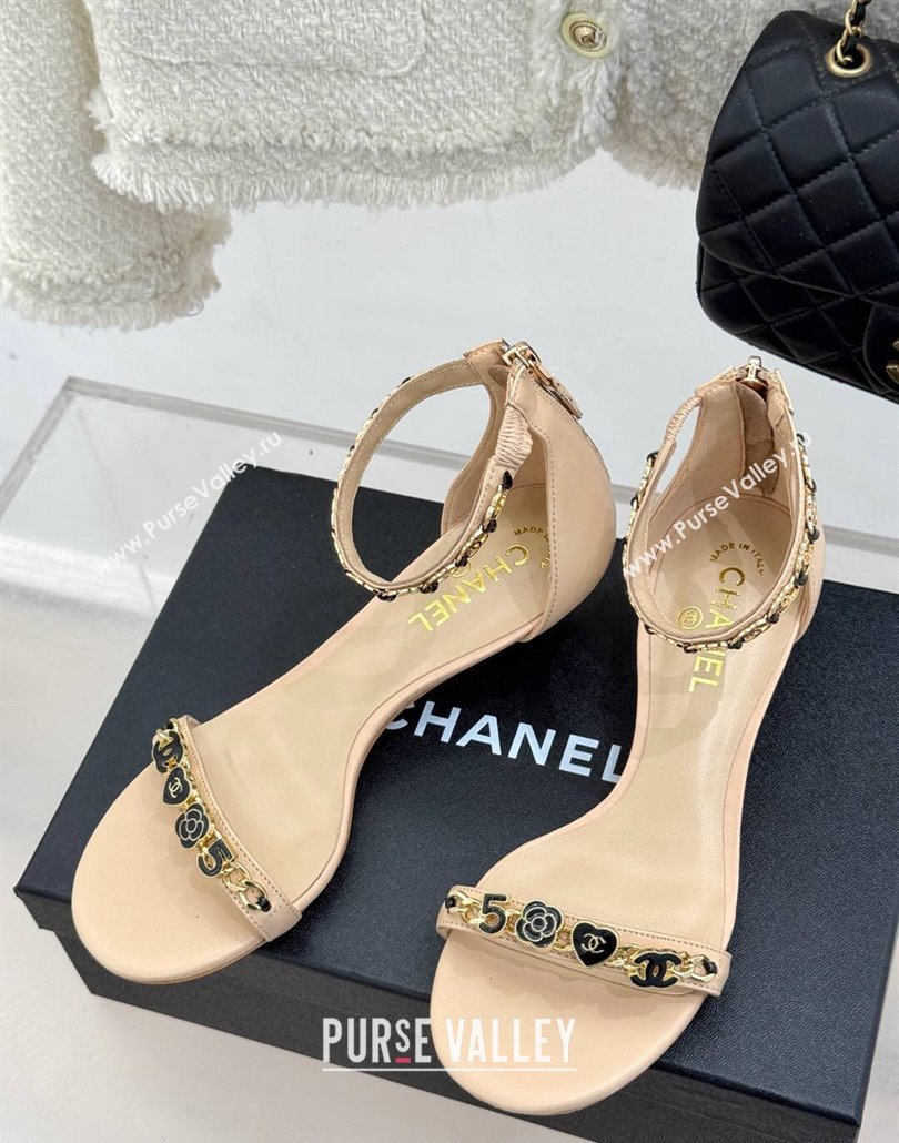 Chanel Calfskin Heel Sandals 3.5cm with Logo Charm Beige 2025 CH030502 (MD-250305015)