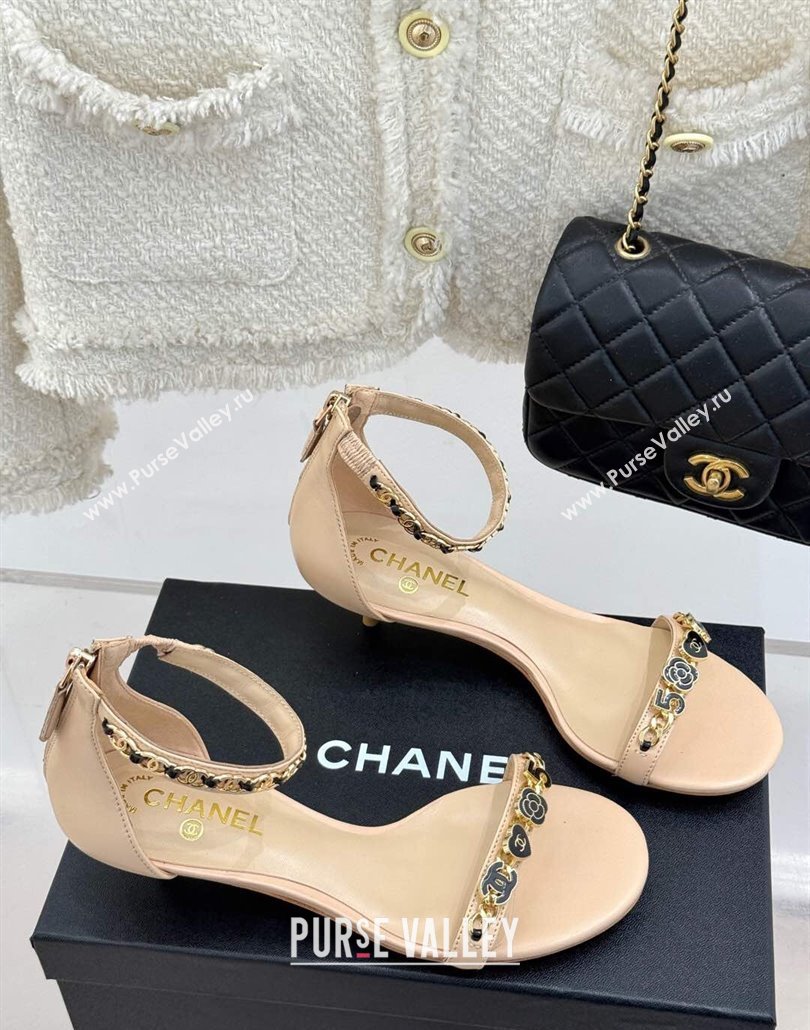 Chanel Calfskin Heel Sandals 3.5cm with Logo Charm Beige 2025 CH030502 (MD-250305015)