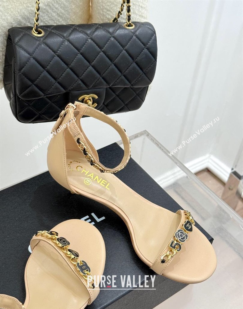 Chanel Calfskin Heel Sandals 3.5cm with Logo Charm Beige 2025 CH030502 (MD-250305015)