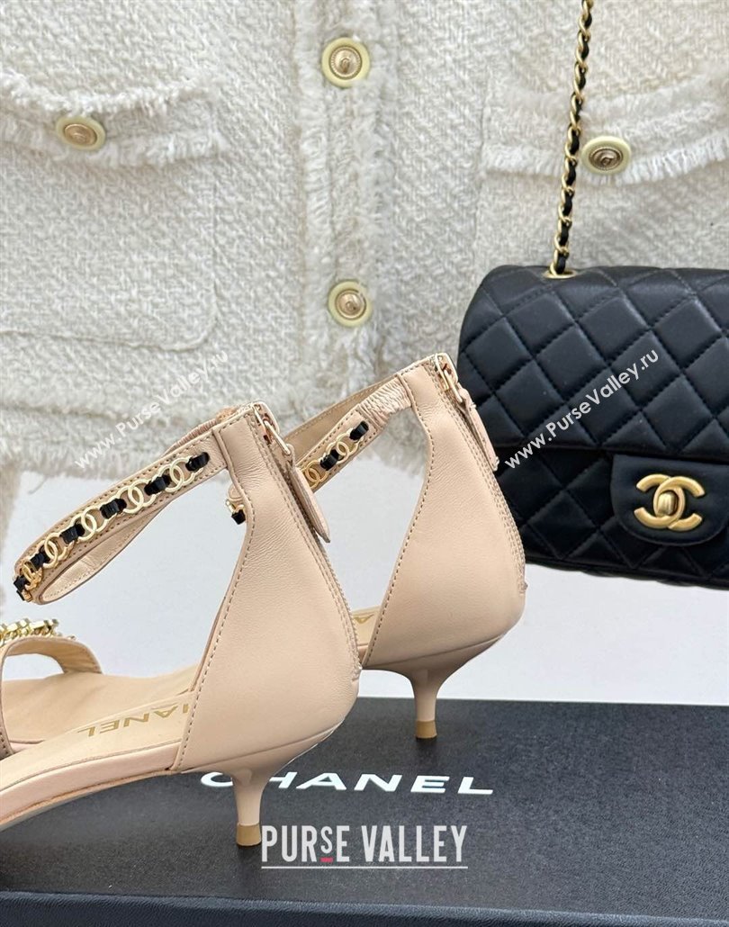 Chanel Calfskin Heel Sandals 3.5cm with Logo Charm Beige 2025 CH030502 (MD-250305015)