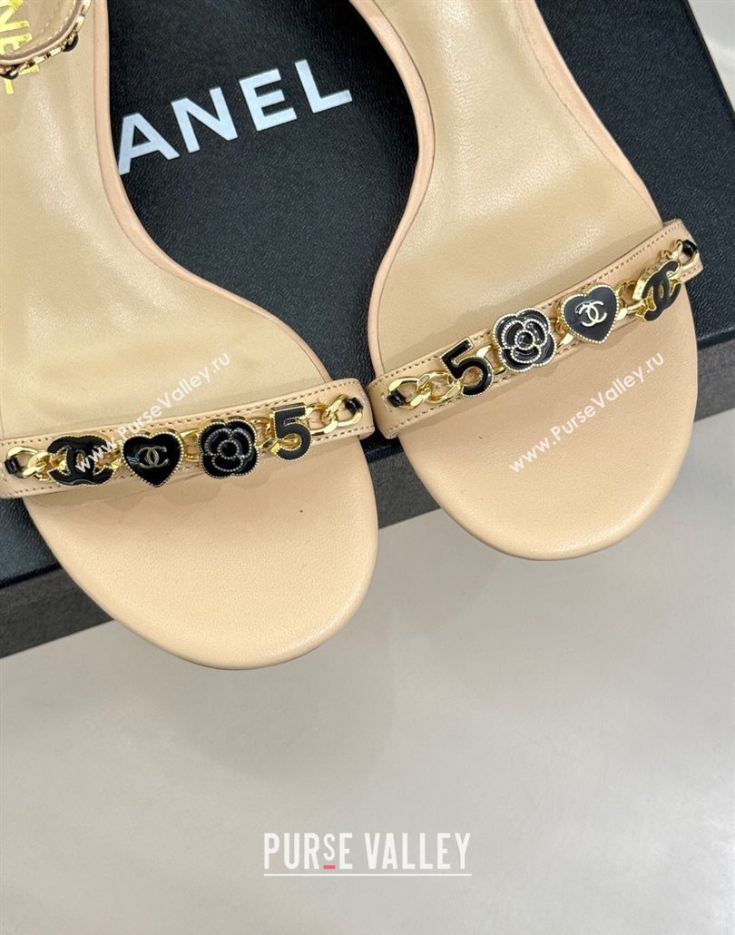 Chanel Calfskin Heel Sandals 3.5cm with Logo Charm Beige 2025 CH030502 (MD-250305015)