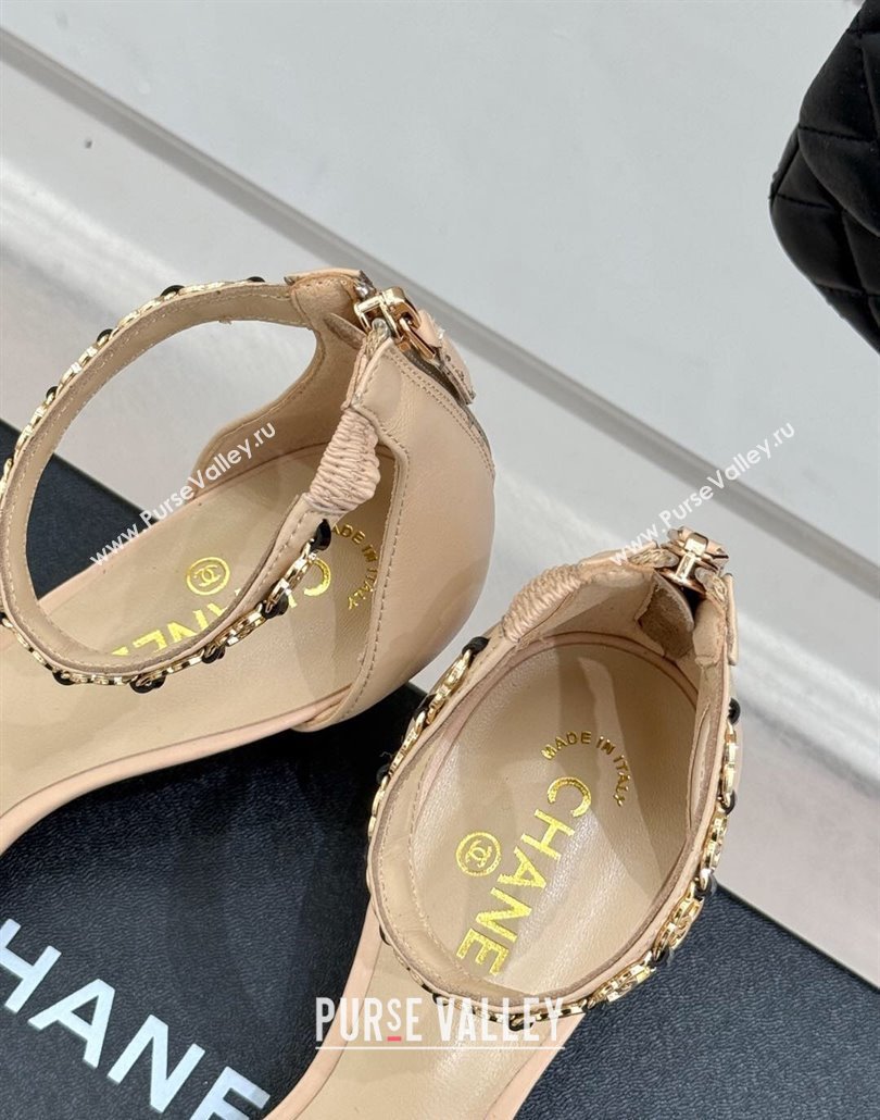 Chanel Calfskin Heel Sandals 3.5cm with Logo Charm Beige 2025 CH030502 (MD-250305015)