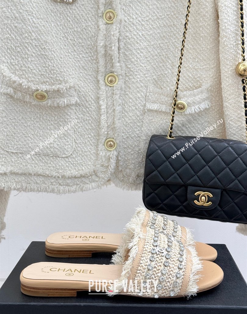 Chanel Straw-Like Slides Sandal with Strass Beige 2025 CH030109 (MD-250301057)