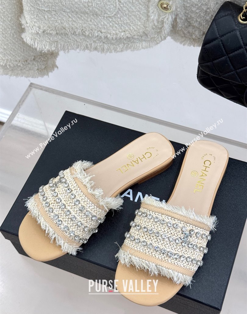 Chanel Straw-Like Slides Sandal with Strass Beige 2025 CH030109 (MD-250301057)