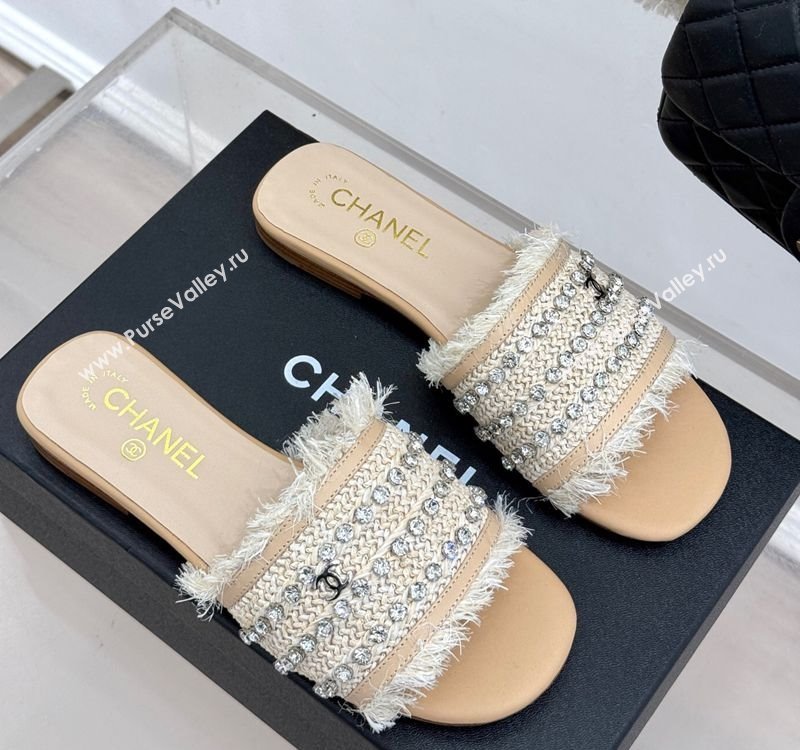 Chanel Straw-Like Slides Sandal with Strass Beige 2025 CH030109 (MD-250301057)