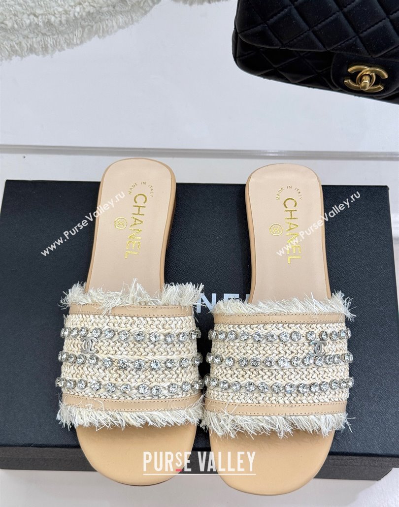 Chanel Straw-Like Slides Sandal with Strass Beige 2025 CH030109 (MD-250301057)
