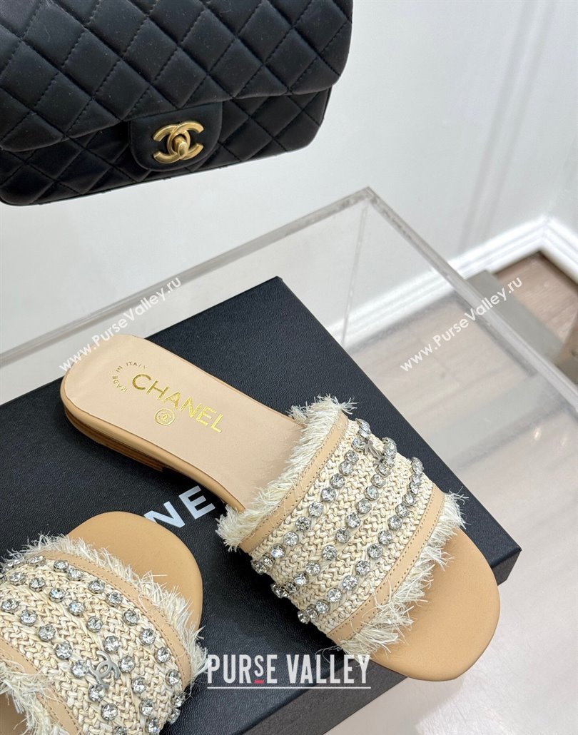Chanel Straw-Like Slides Sandal with Strass Beige 2025 CH030109 (MD-250301057)