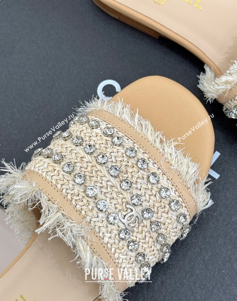 Chanel Straw-Like Slides Sandal with Strass Beige 2025 CH030109 (MD-250301057)