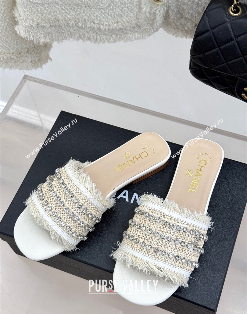 Chanel Straw-Like Slides Sandal with Strass White 2025 CH030109 (MD-250301058)