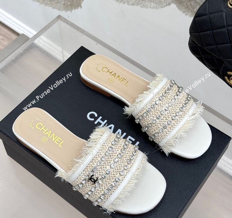Chanel Straw-Like Slides Sandal with Strass White 2025 CH030109 (MD-250301058)
