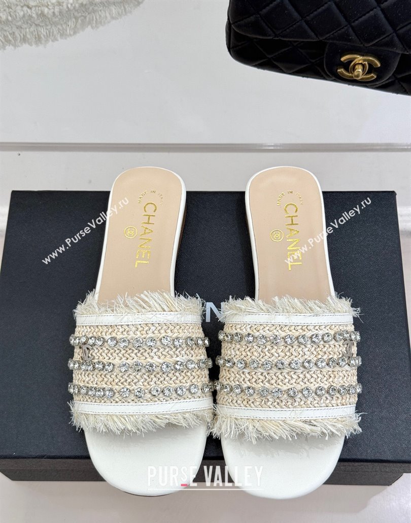 Chanel Straw-Like Slides Sandal with Strass White 2025 CH030109 (MD-250301058)
