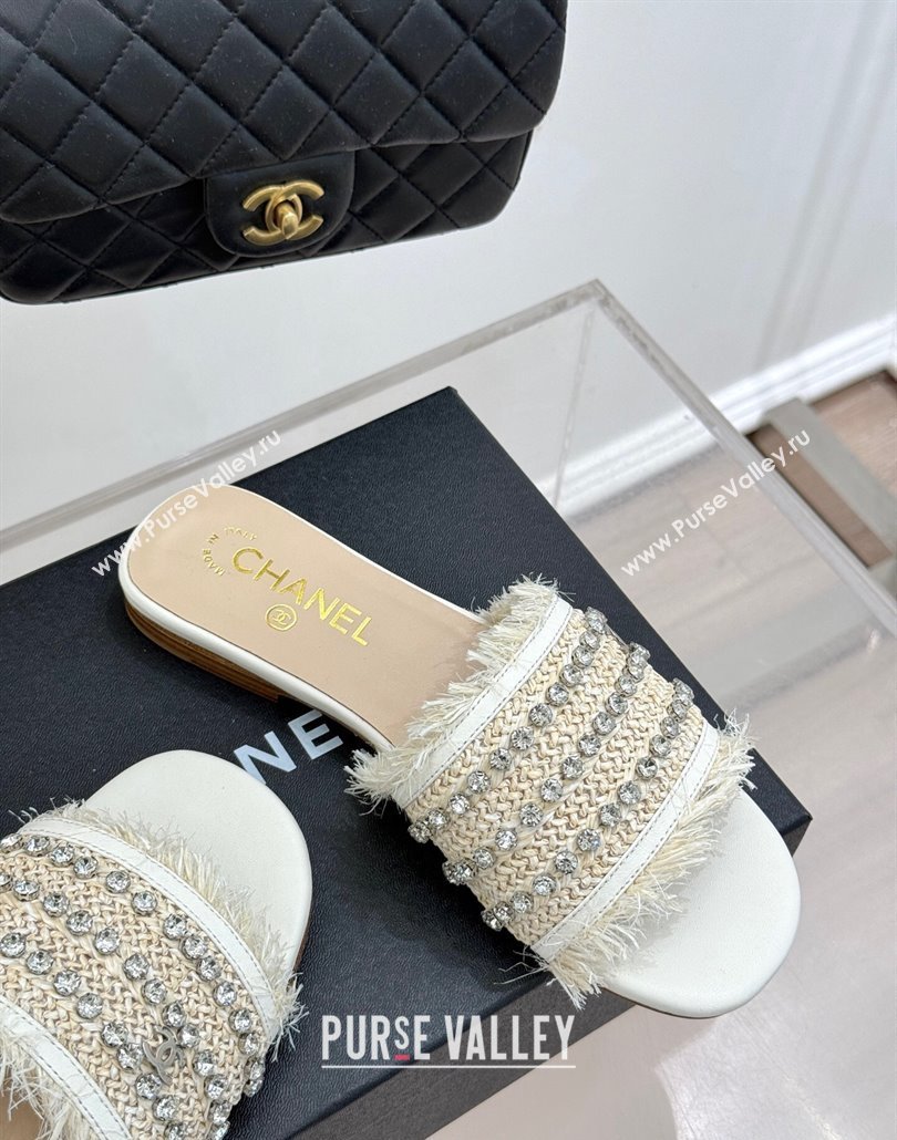 Chanel Straw-Like Slides Sandal with Strass White 2025 CH030109 (MD-250301058)