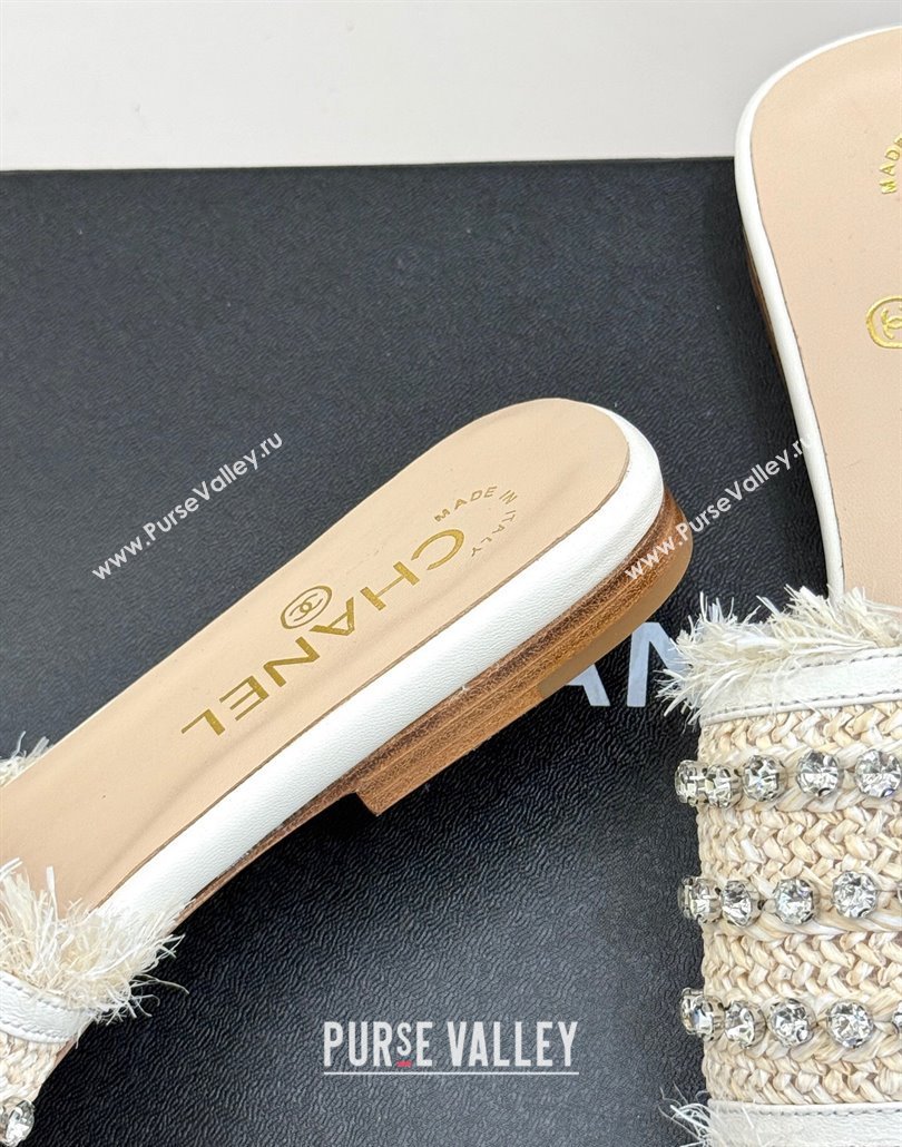 Chanel Straw-Like Slides Sandal with Strass White 2025 CH030109 (MD-250301058)
