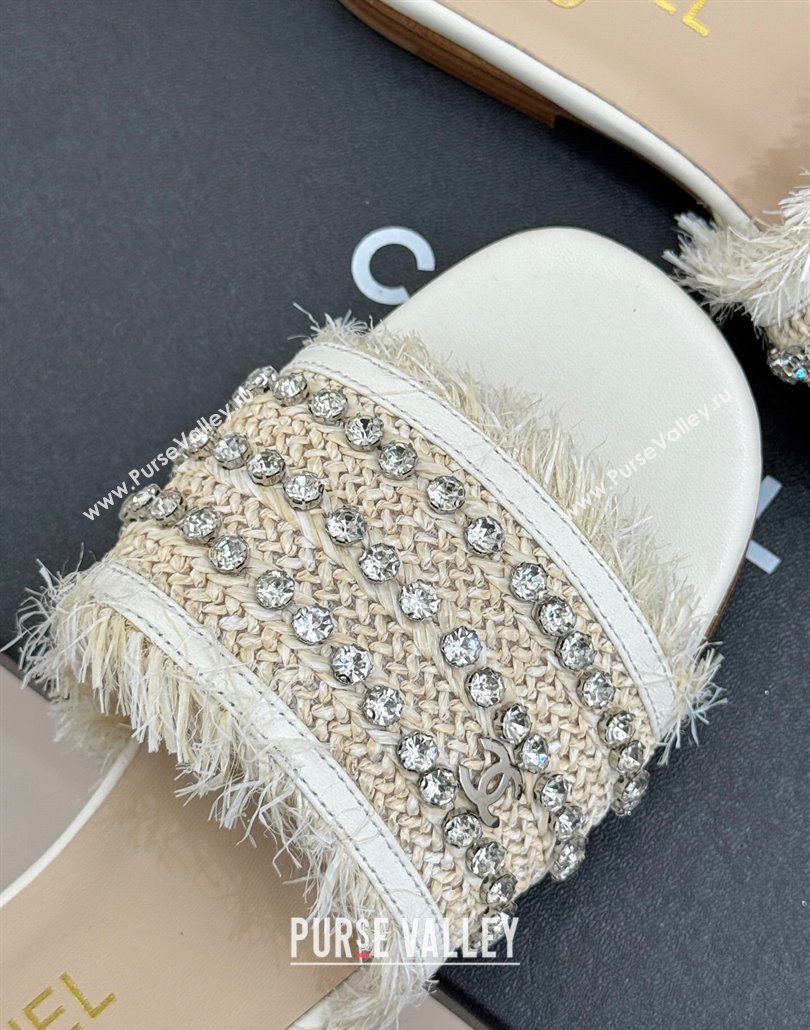 Chanel Straw-Like Slides Sandal with Strass White 2025 CH030109 (MD-250301058)