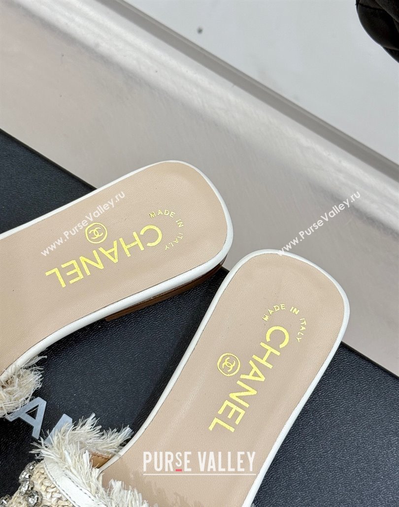 Chanel Straw-Like Slides Sandal with Strass White 2025 CH030109 (MD-250301058)