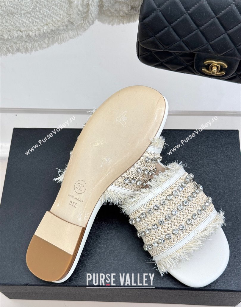 Chanel Straw-Like Slides Sandal with Strass White 2025 CH030109 (MD-250301058)