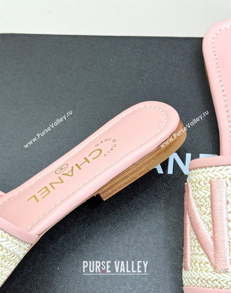 Chanel Straw-Like Slides Sandal with Letters Embroidery Light Pink 2025 CH030110 (MD-250301060)