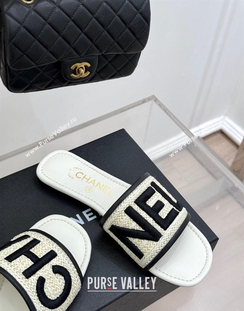 Chanel Straw-Like Slides Sandal with Letters Embroidery White 2025 CH030110 (MD-250301061)