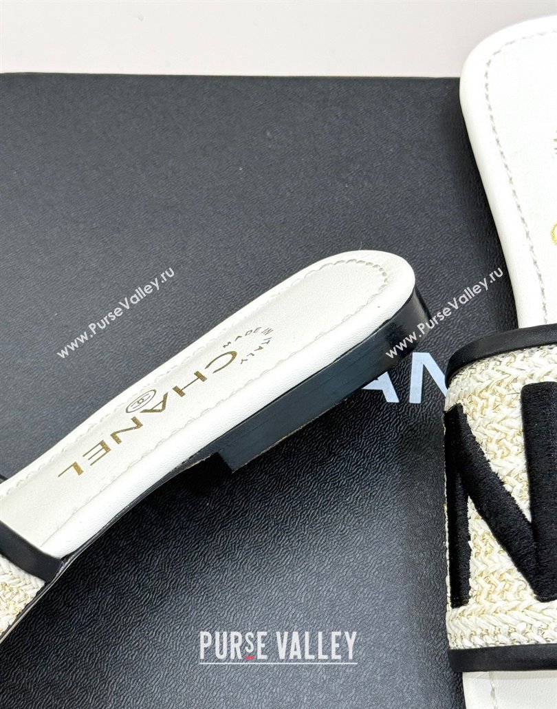 Chanel Straw-Like Slides Sandal with Letters Embroidery White 2025 CH030110 (MD-250301061)