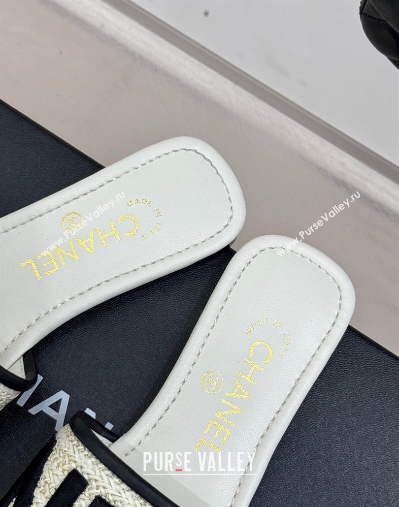 Chanel Straw-Like Slides Sandal with Letters Embroidery White 2025 CH030110 (MD-250301061)