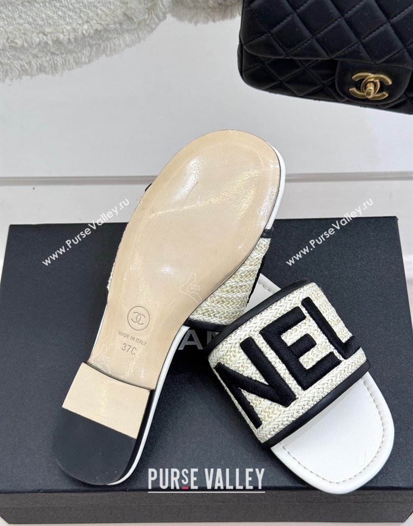 Chanel Straw-Like Slides Sandal with Letters Embroidery White 2025 CH030110 (MD-250301061)
