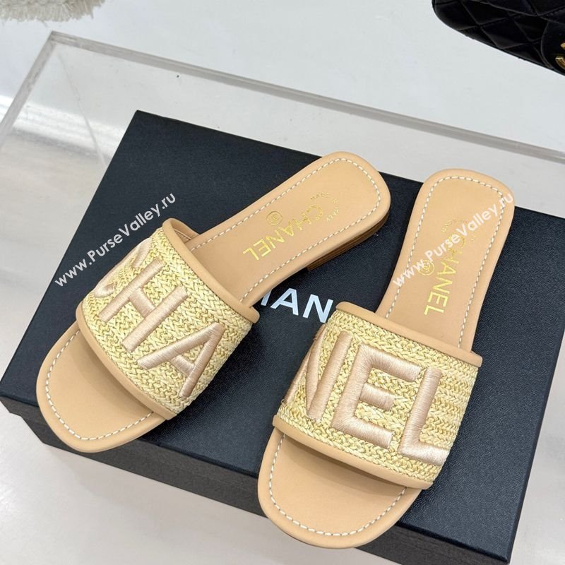 Chanel Straw-Like Slides Sandal with Letters Embroidery Beige 2025 CH030110 (MD-250301064)