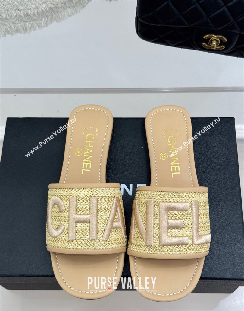 Chanel Straw-Like Slides Sandal with Letters Embroidery Beige 2025 CH030110 (MD-250301064)