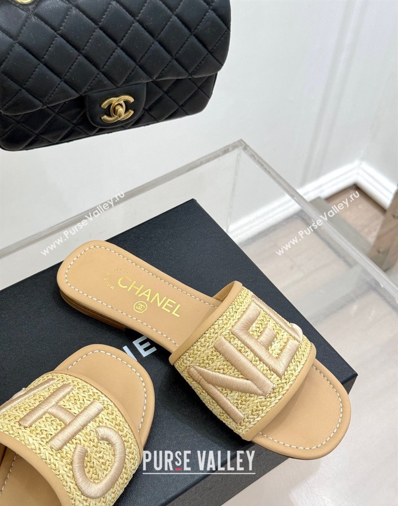 Chanel Straw-Like Slides Sandal with Letters Embroidery Beige 2025 CH030110 (MD-250301064)