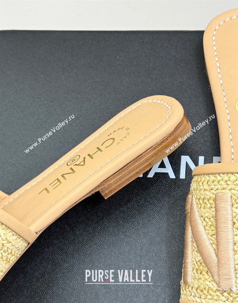 Chanel Straw-Like Slides Sandal with Letters Embroidery Beige 2025 CH030110 (MD-250301064)