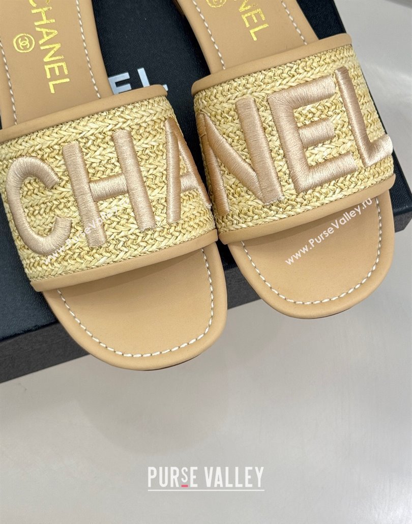Chanel Straw-Like Slides Sandal with Letters Embroidery Beige 2025 CH030110 (MD-250301064)