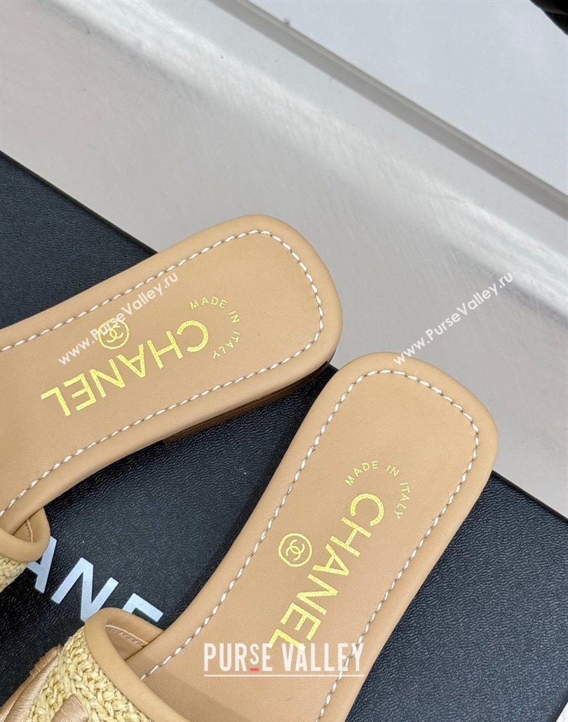 Chanel Straw-Like Slides Sandal with Letters Embroidery Beige 2025 CH030110 (MD-250301064)