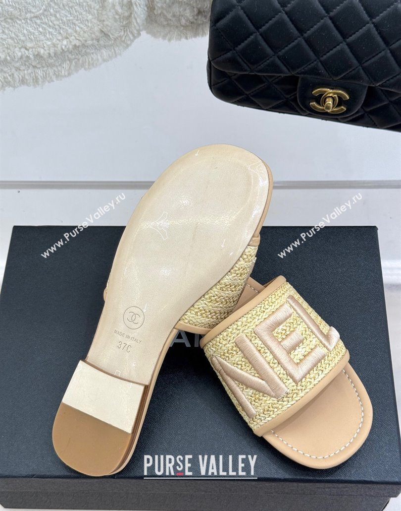 Chanel Straw-Like Slides Sandal with Letters Embroidery Beige 2025 CH030110 (MD-250301064)