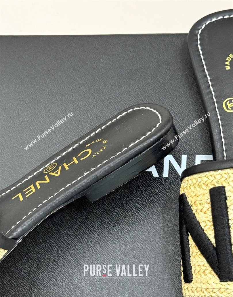 Chanel Straw-Like Slides Sandal with Letters Embroidery Black 2025 CH030110 (MD-250301065)