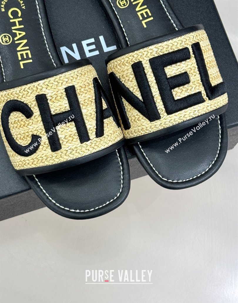 Chanel Straw-Like Slides Sandal with Letters Embroidery Black 2025 CH030110 (MD-250301065)