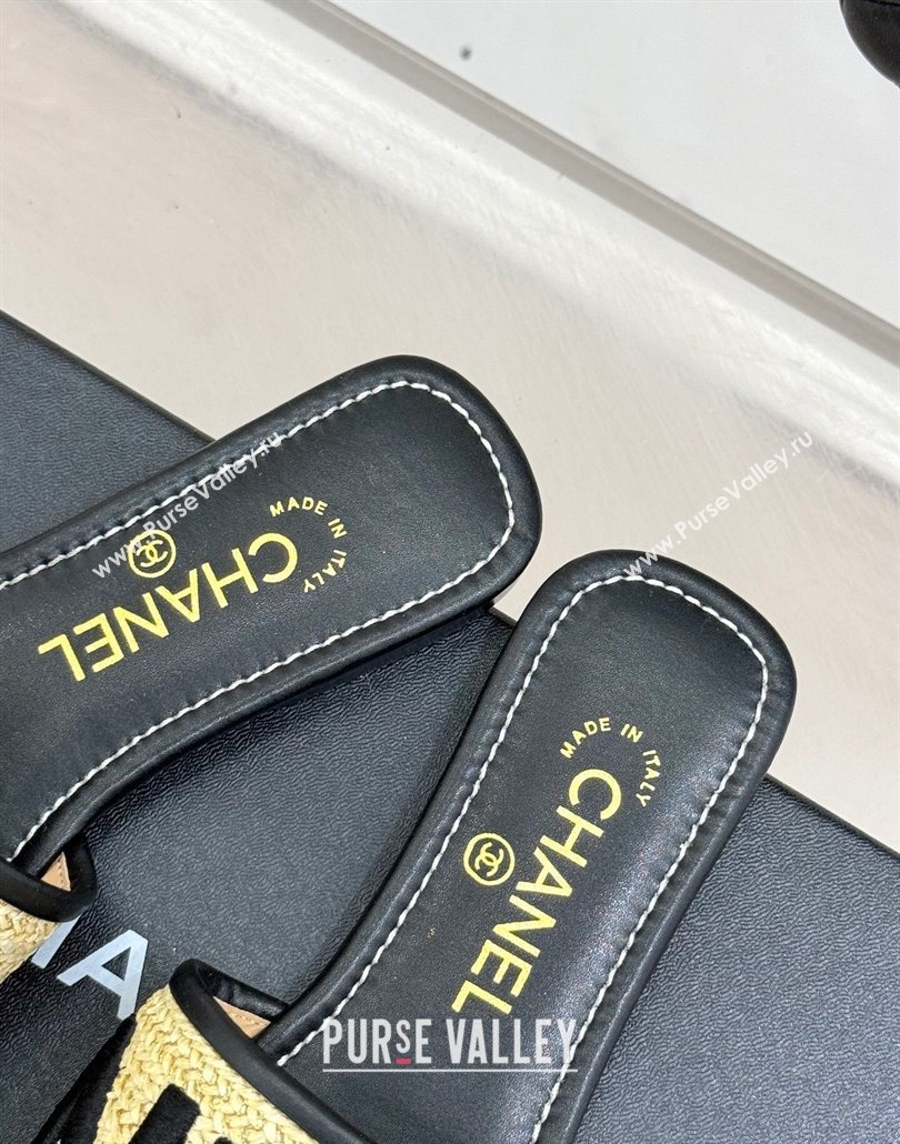 Chanel Straw-Like Slides Sandal with Letters Embroidery Black 2025 CH030110 (MD-250301065)