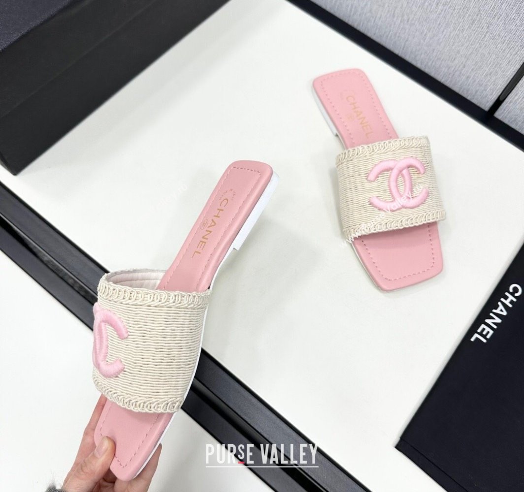 Chanel Woven Flat Slides Sandal with CC Light Pink 2025 CH030106 (MD-250301043)