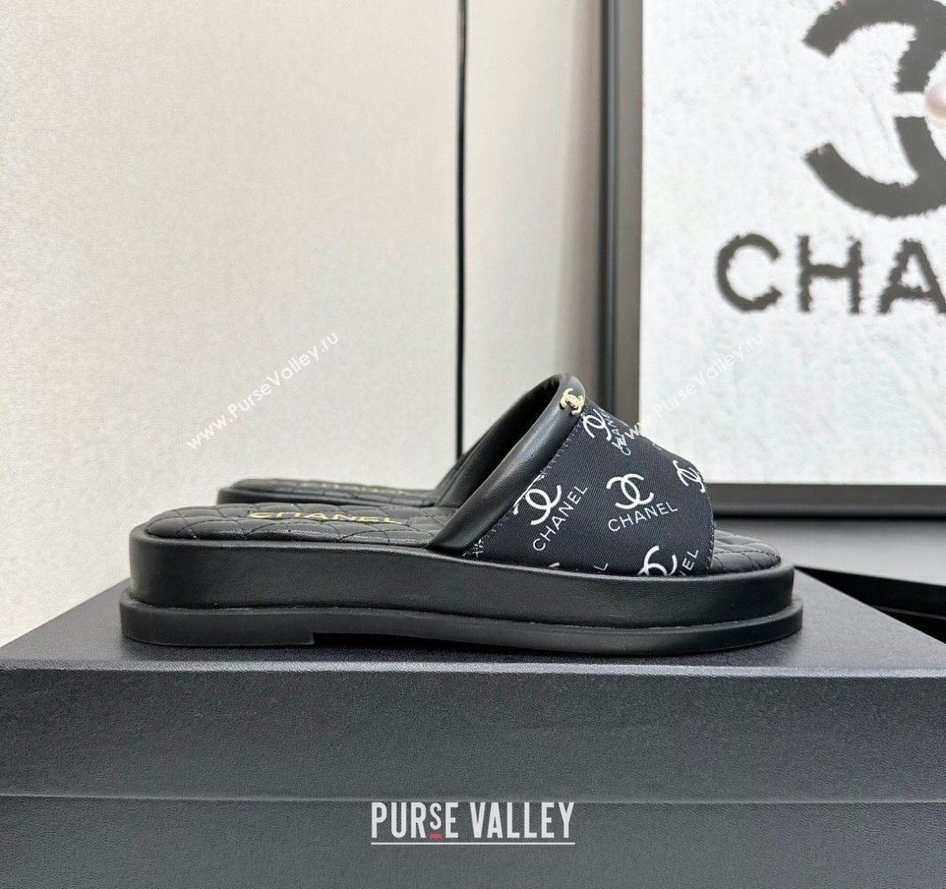 Chanel Printed Fabric Platform Slides Sandal Black 2025 CH030301 (MD-250303001)