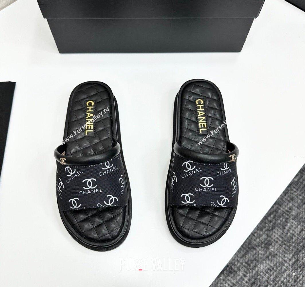 Chanel Printed Fabric Platform Slides Sandal Black 2025 CH030301 (MD-250303001)