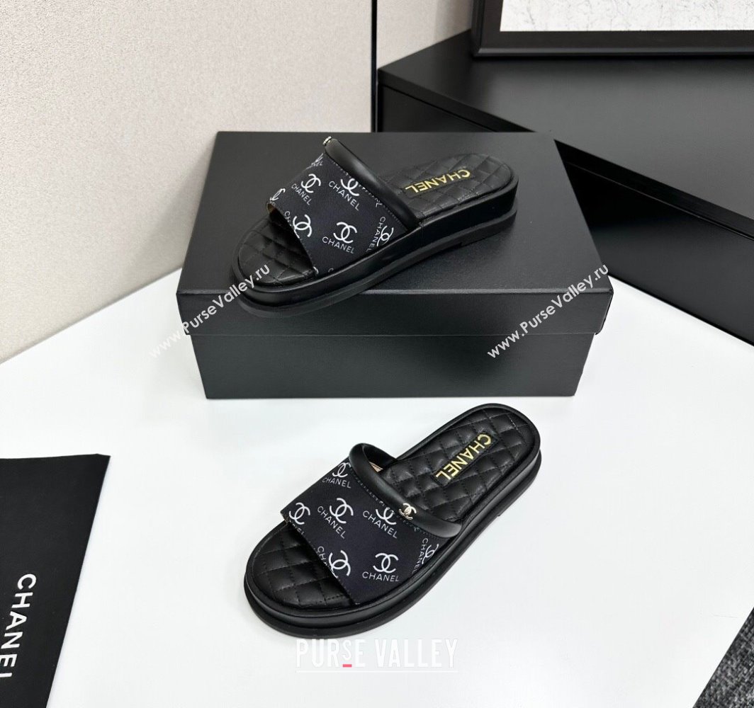 Chanel Printed Fabric Platform Slides Sandal Black 2025 CH030301 (MD-250303001)