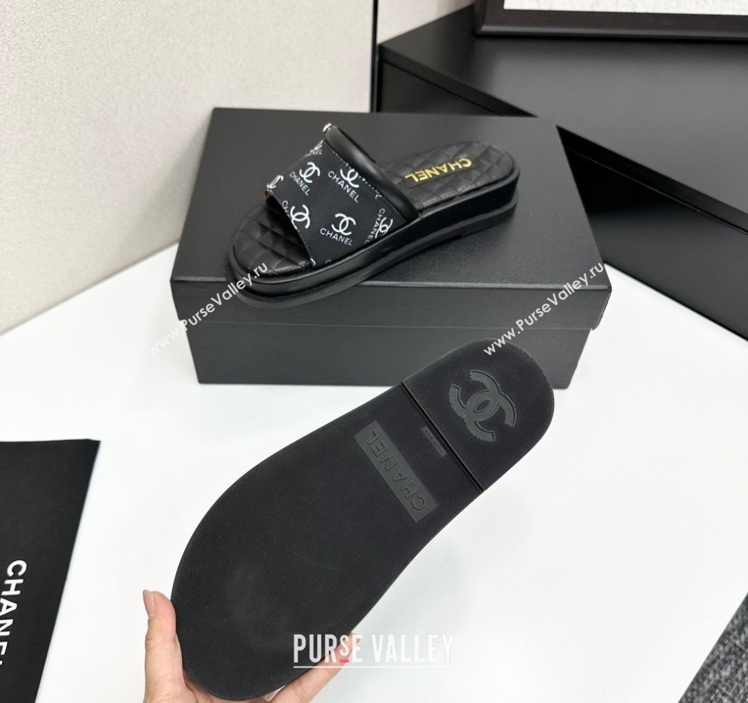 Chanel Printed Fabric Platform Slides Sandal Black 2025 CH030301 (MD-250303001)