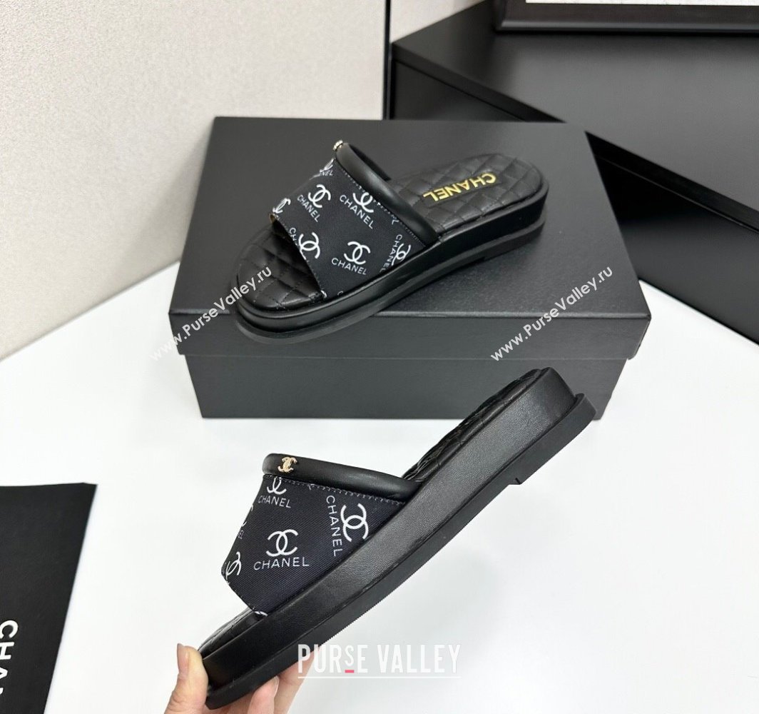 Chanel Printed Fabric Platform Slides Sandal Black 2025 CH030301 (MD-250303001)