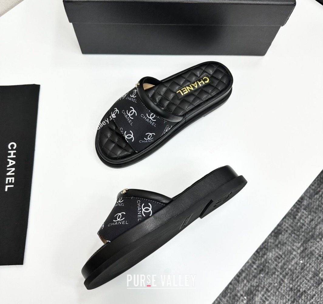 Chanel Printed Fabric Platform Slides Sandal Black 2025 CH030301 (MD-250303001)