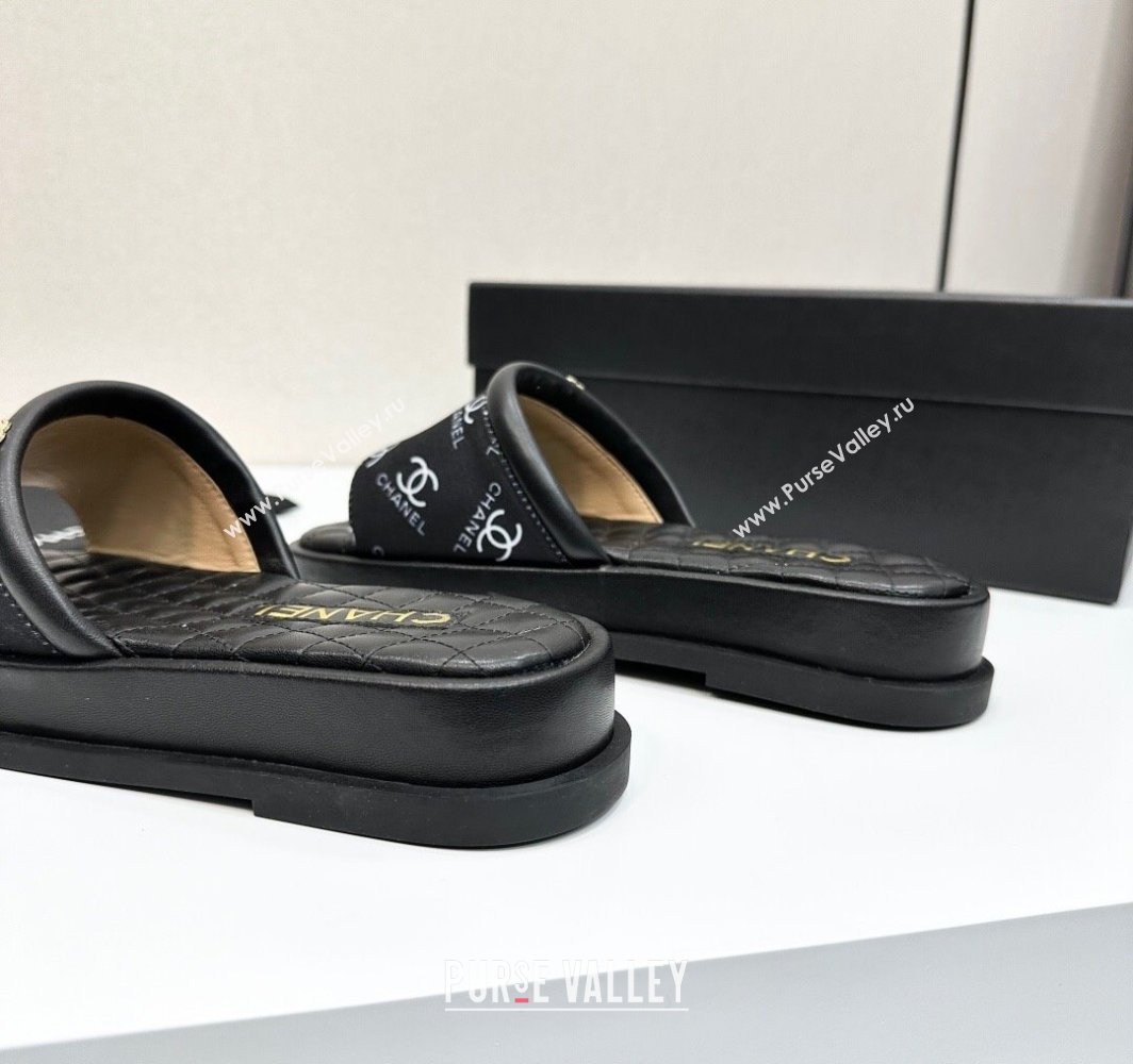 Chanel Printed Fabric Platform Slides Sandal Black 2025 CH030301 (MD-250303001)