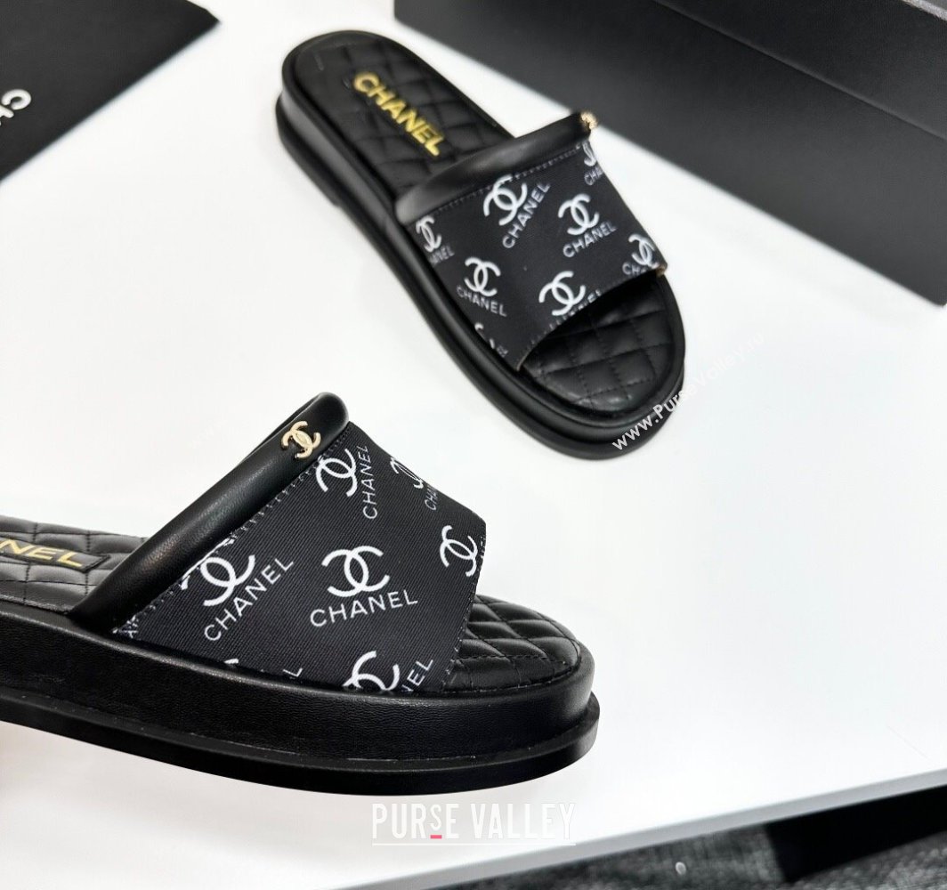 Chanel Printed Fabric Platform Slides Sandal Black 2025 CH030301 (MD-250303001)