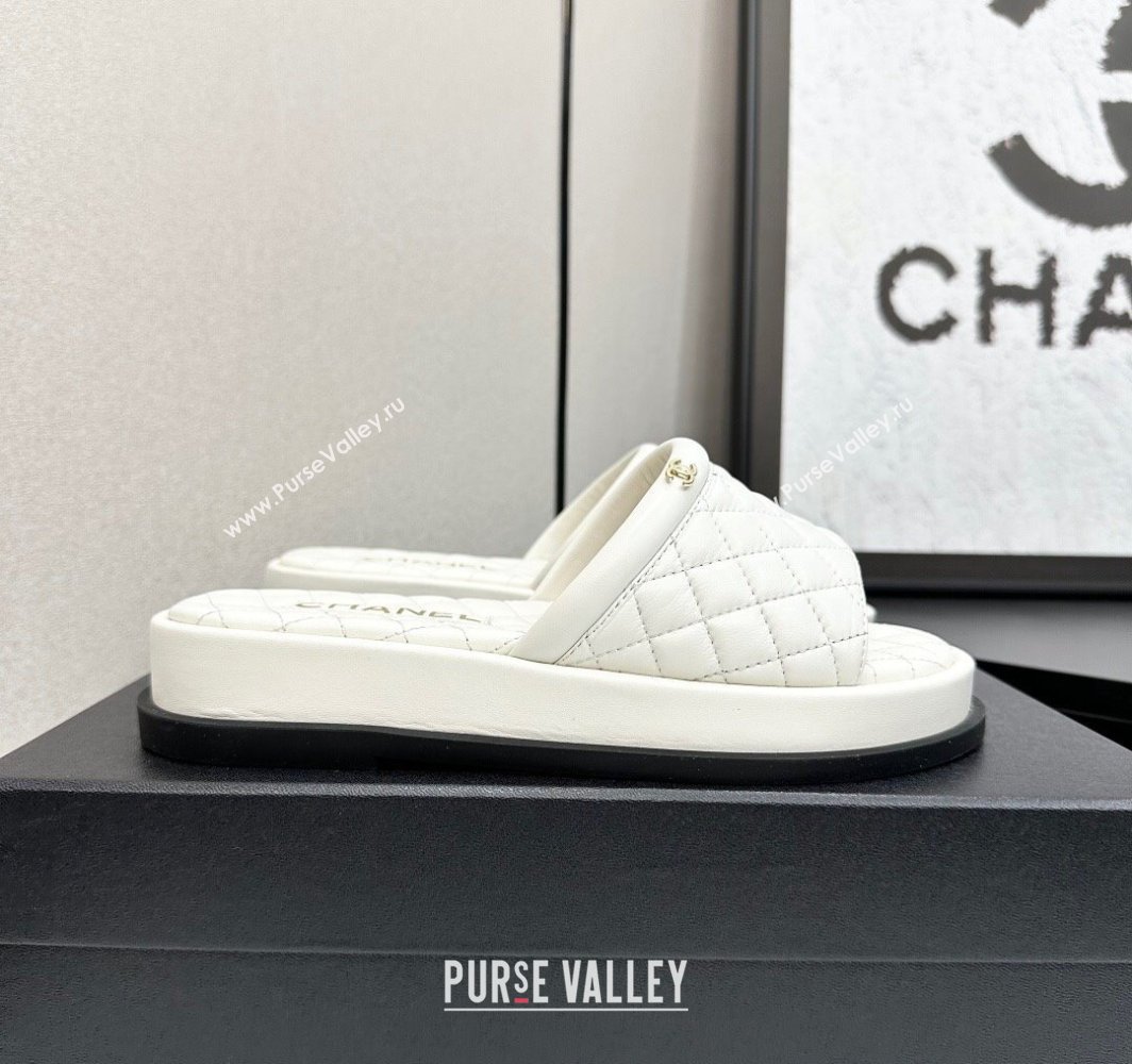 Chanel Quilted Lambskin Platform Slides Sandal White 2025 CH030301 (MD-250303002)