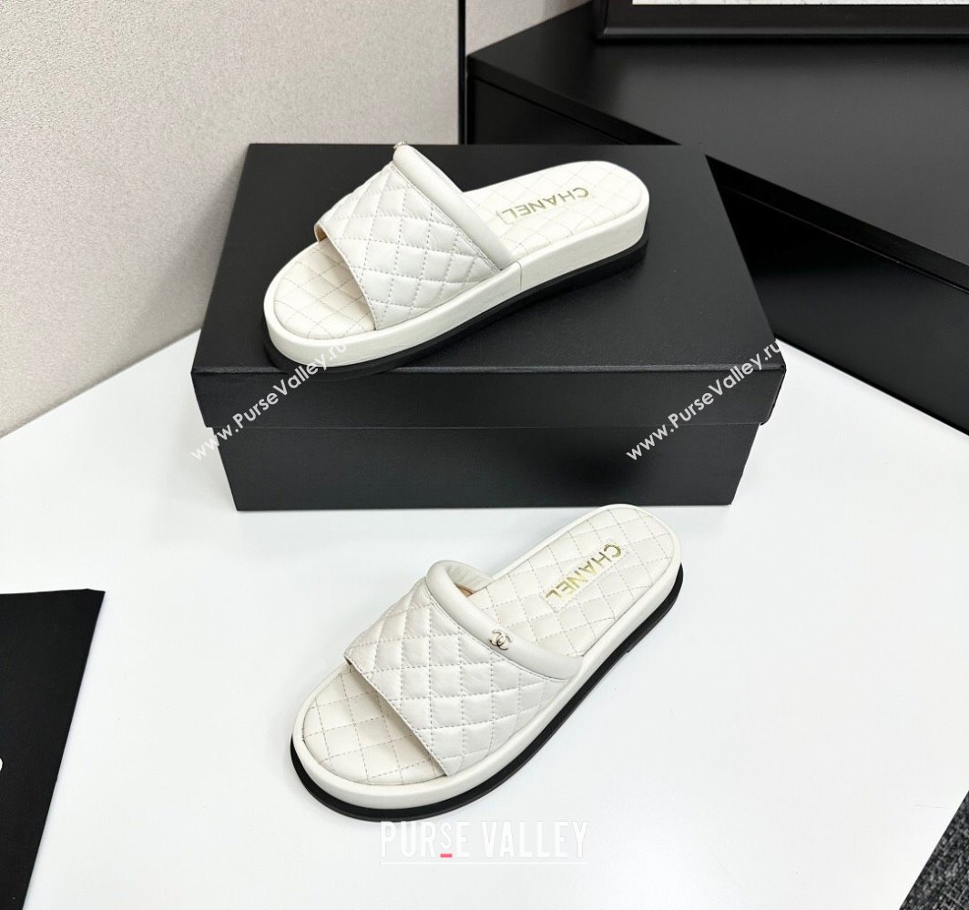 Chanel Quilted Lambskin Platform Slides Sandal White 2025 CH030301 (MD-250303002)