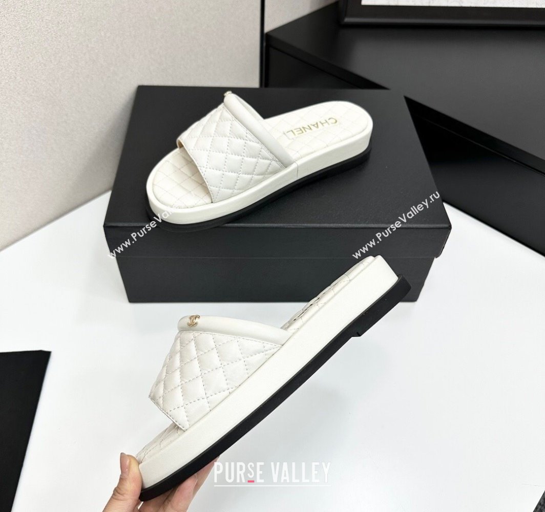 Chanel Quilted Lambskin Platform Slides Sandal White 2025 CH030301 (MD-250303002)