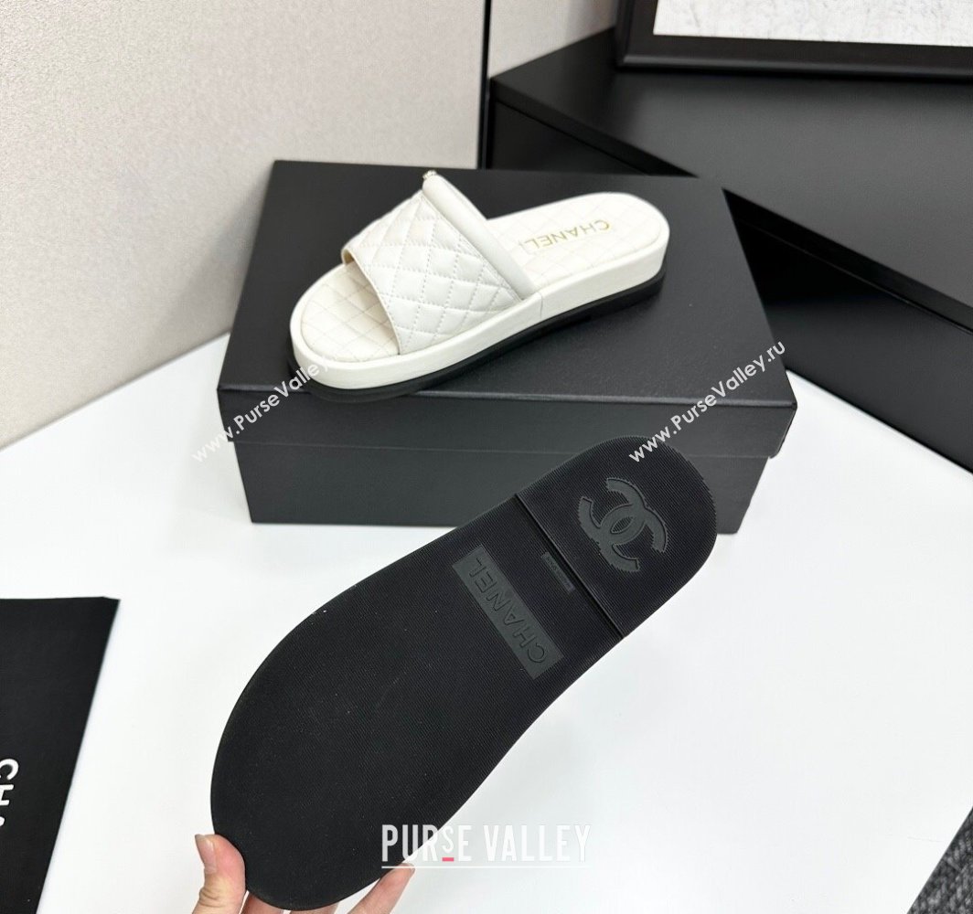 Chanel Quilted Lambskin Platform Slides Sandal White 2025 CH030301 (MD-250303002)